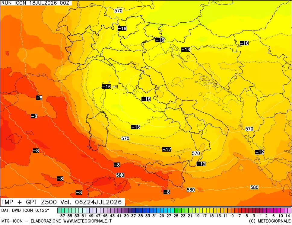 mappa 500 hPa Temp + GPT