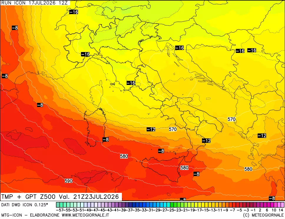 mappa 500 hPa Temp + GPT