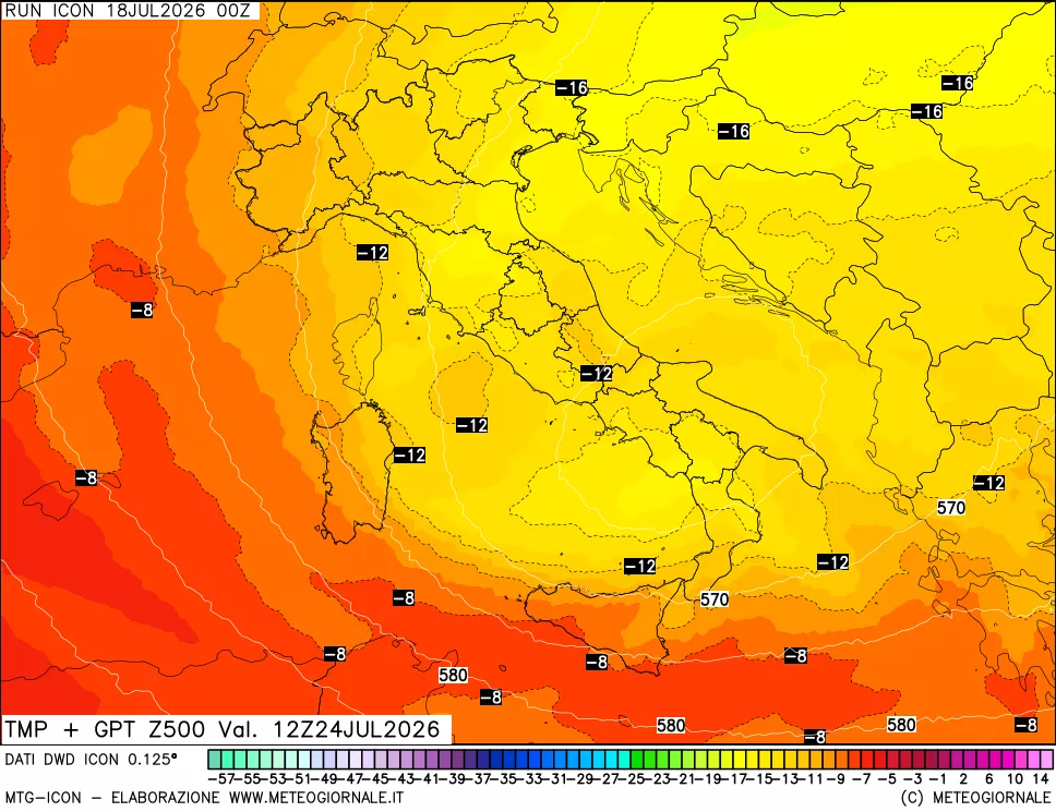 mappa 500 hPa Temp + GPT