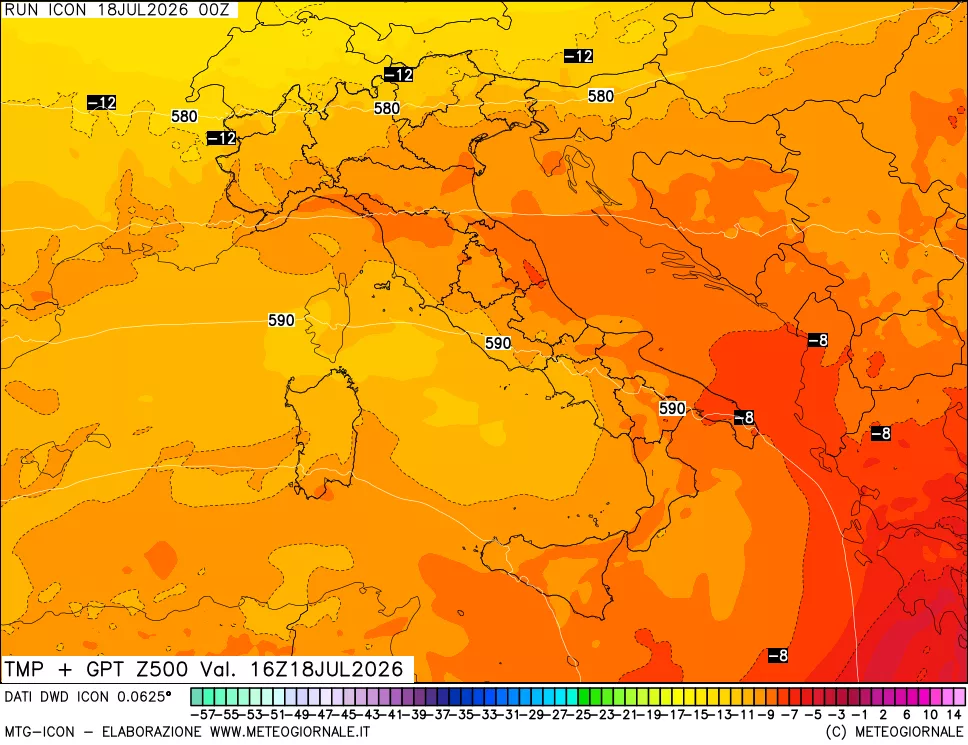 mappa 500 hPa Temp + GPT