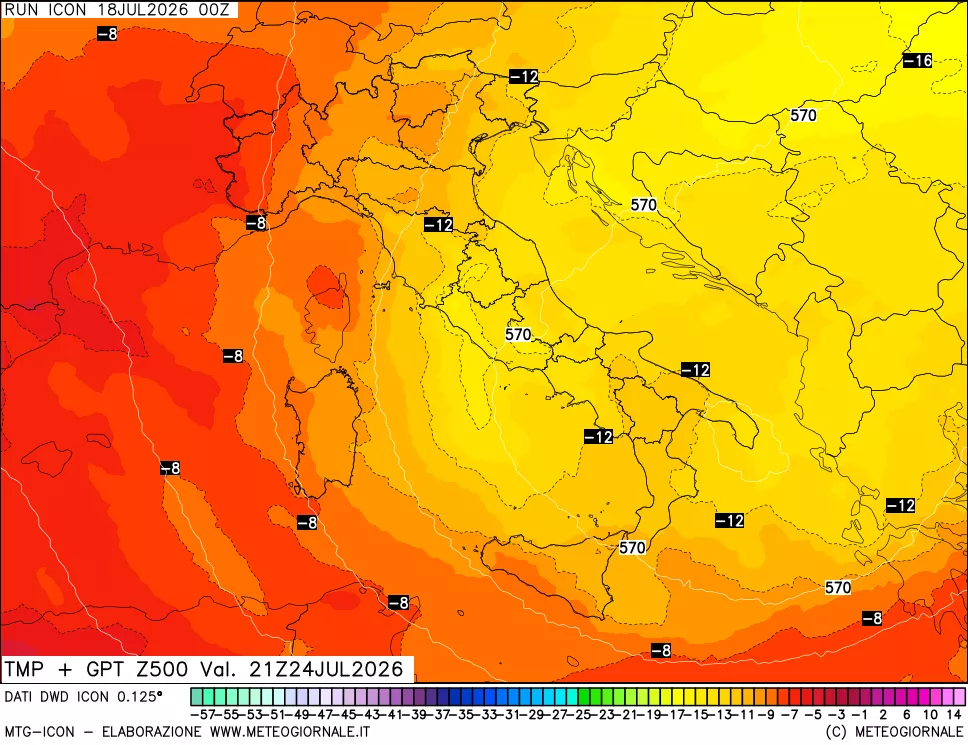 mappa 500 hPa Temp + GPT