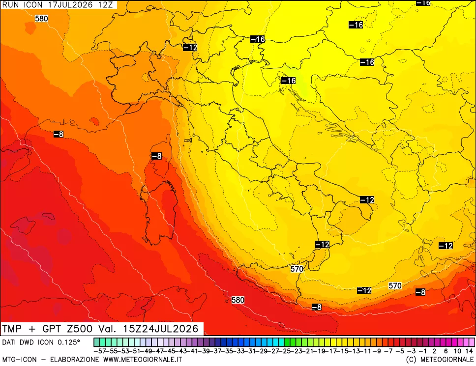 mappa 500 hPa Temp + GPT