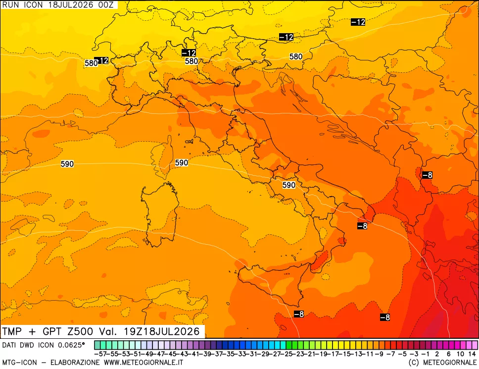 mappa 500 hPa Temp + GPT