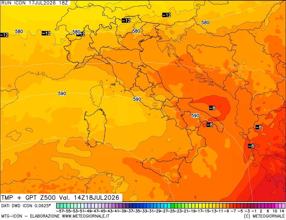mappa 500 hPa Temp + GPT