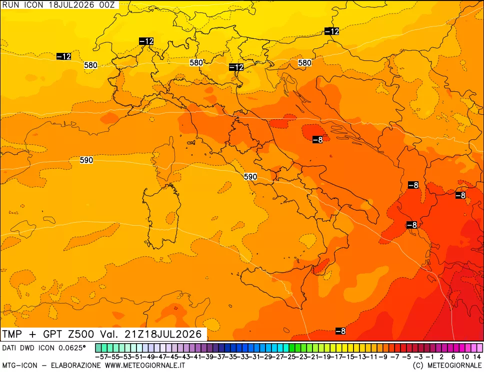 mappa 500 hPa Temp + GPT