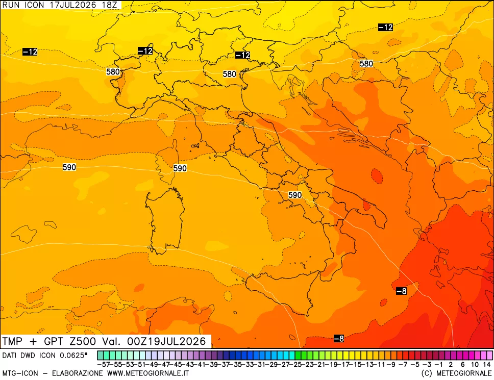 mappa 500 hPa Temp + GPT