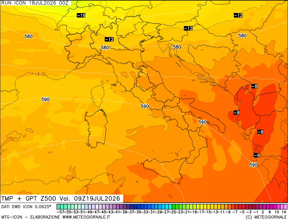 mappa 500 hPa Temp + GPT