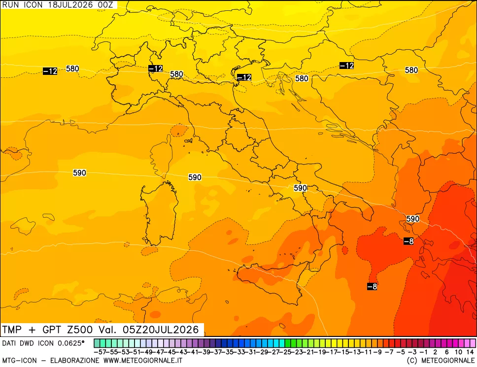 mappa 500 hPa Temp + GPT