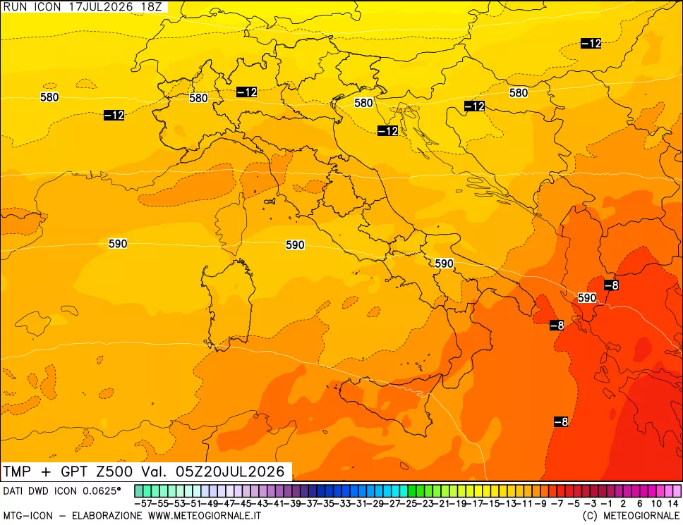 mappa 500 hPa Temp + GPT