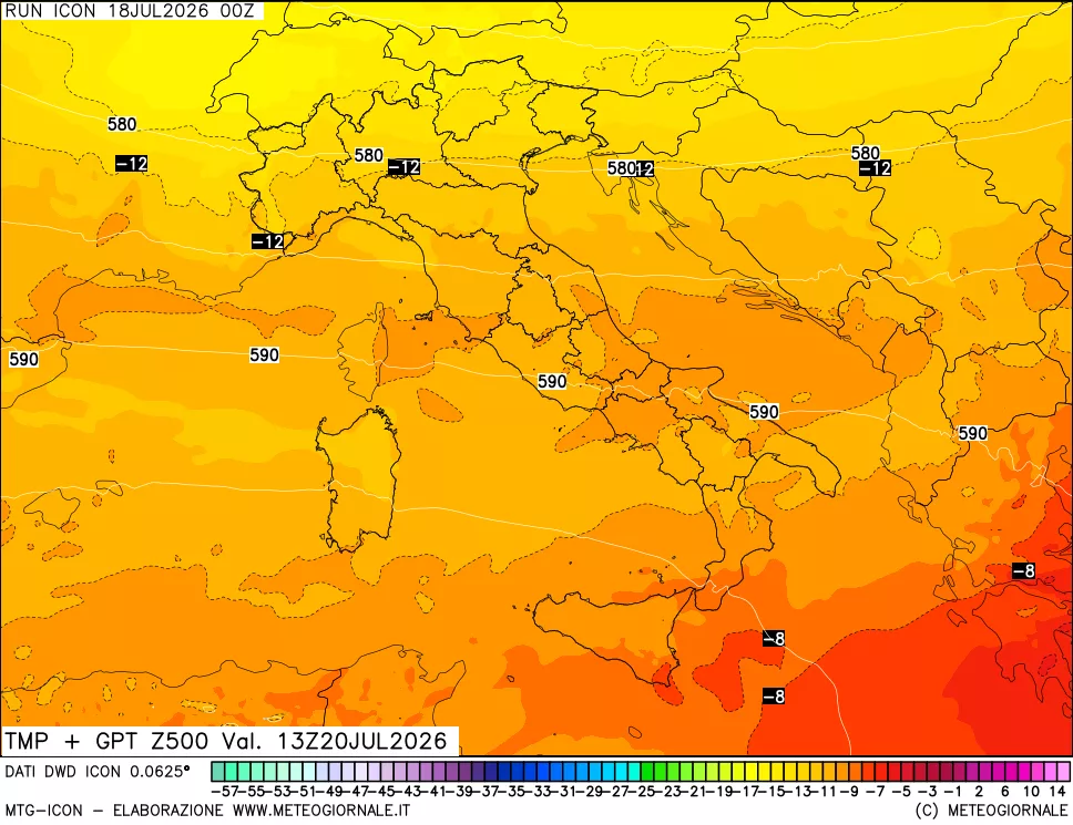mappa 500 hPa Temp + GPT