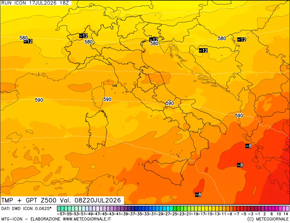 mappa 500 hPa Temp + GPT
