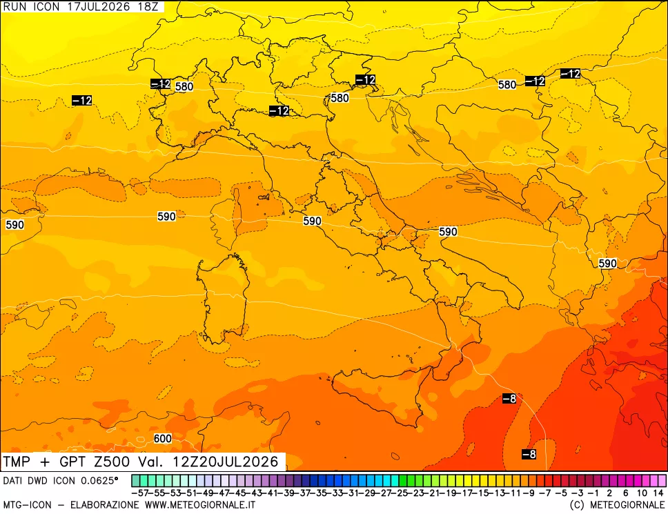 mappa 500 hPa Temp + GPT