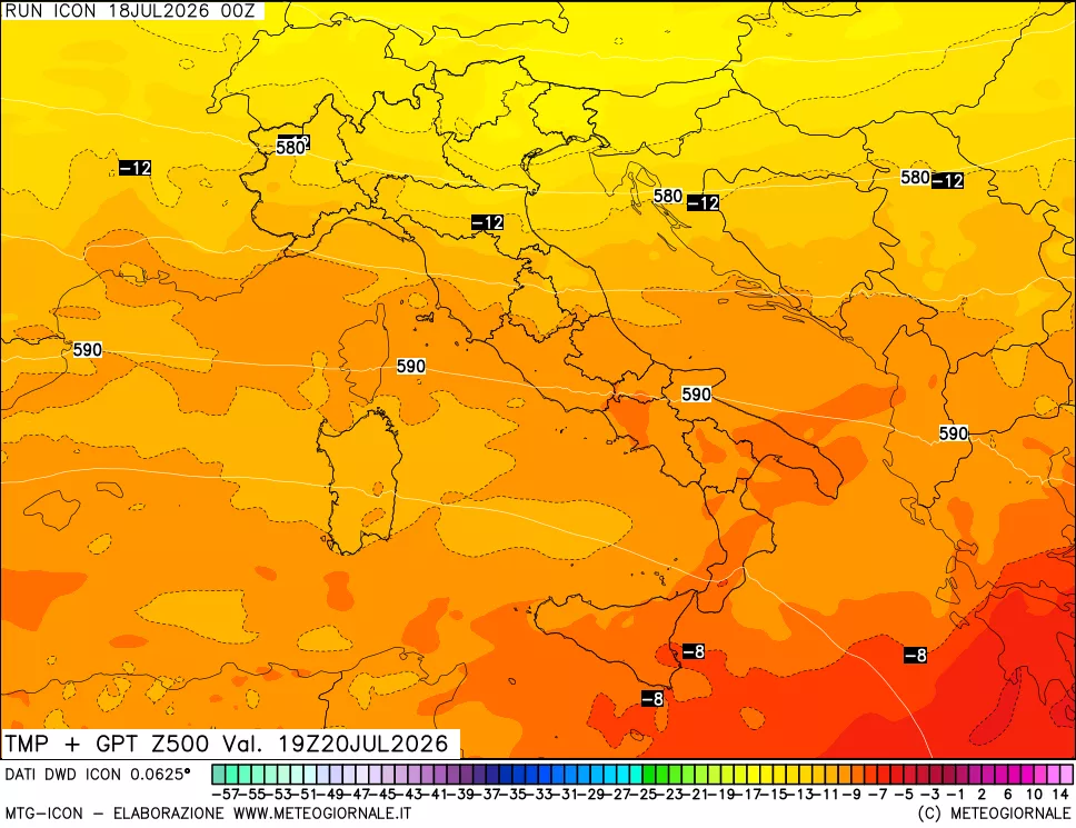 mappa 500 hPa Temp + GPT