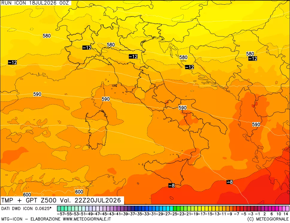 mappa 500 hPa Temp + GPT