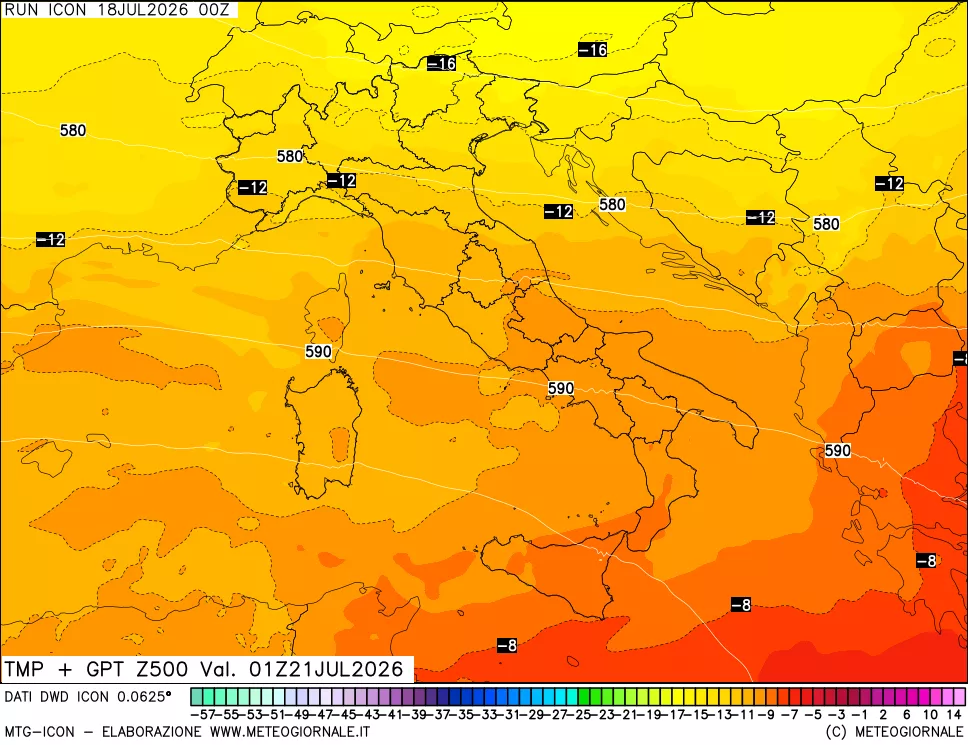 mappa 500 hPa Temp + GPT