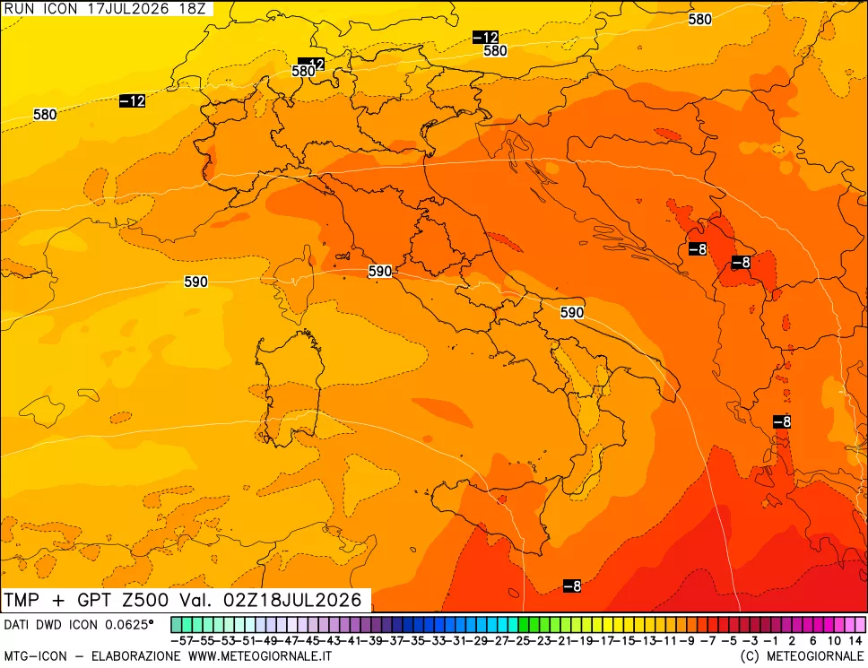 mappa 500 hPa Temp + GPT
