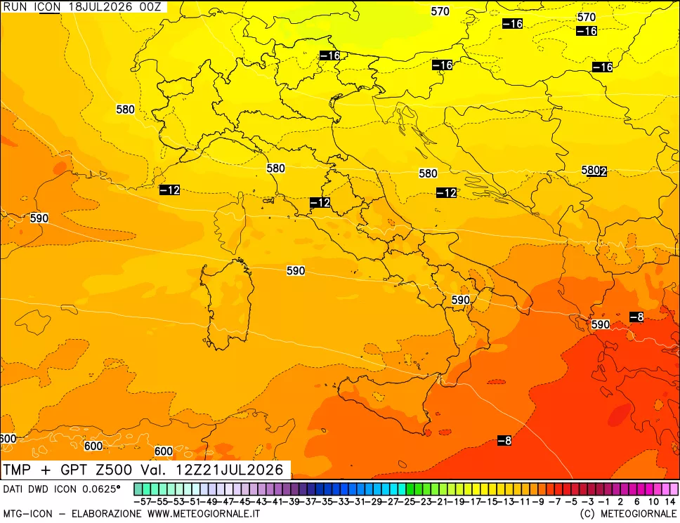mappa 500 hPa Temp + GPT