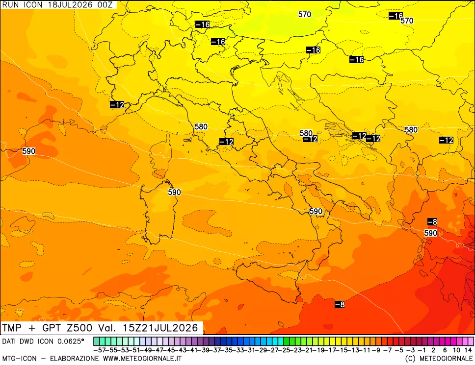 mappa 500 hPa Temp + GPT