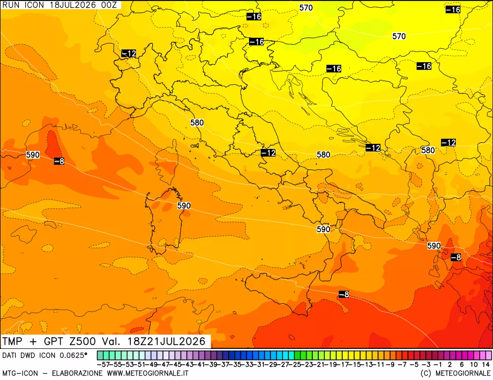 mappa 500 hPa Temp + GPT