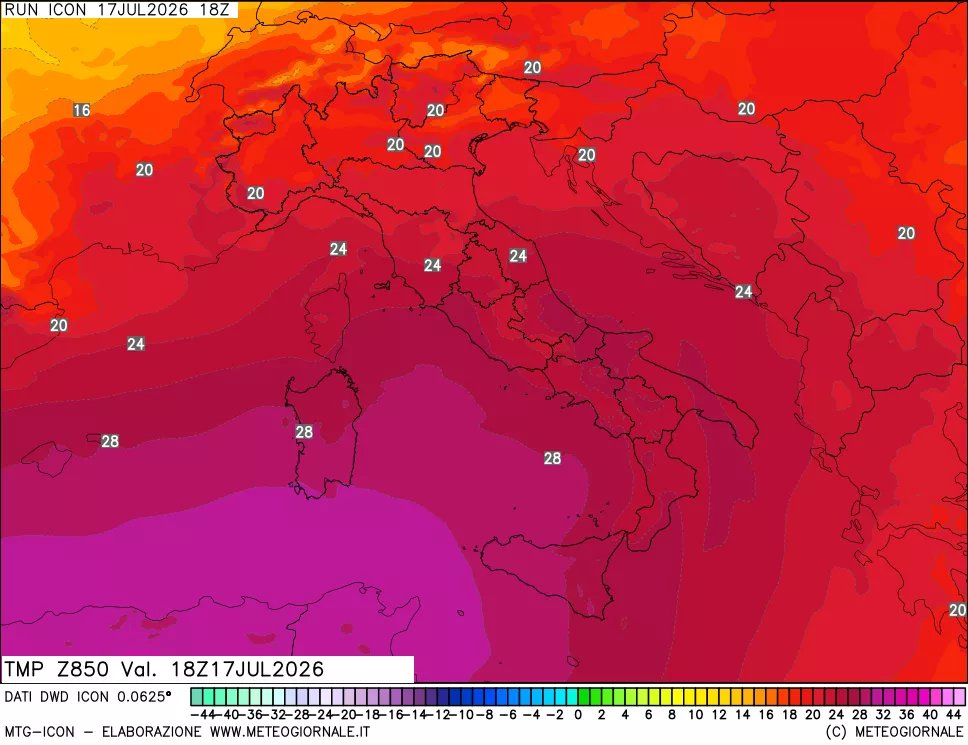 mappa 850 hPa Temp