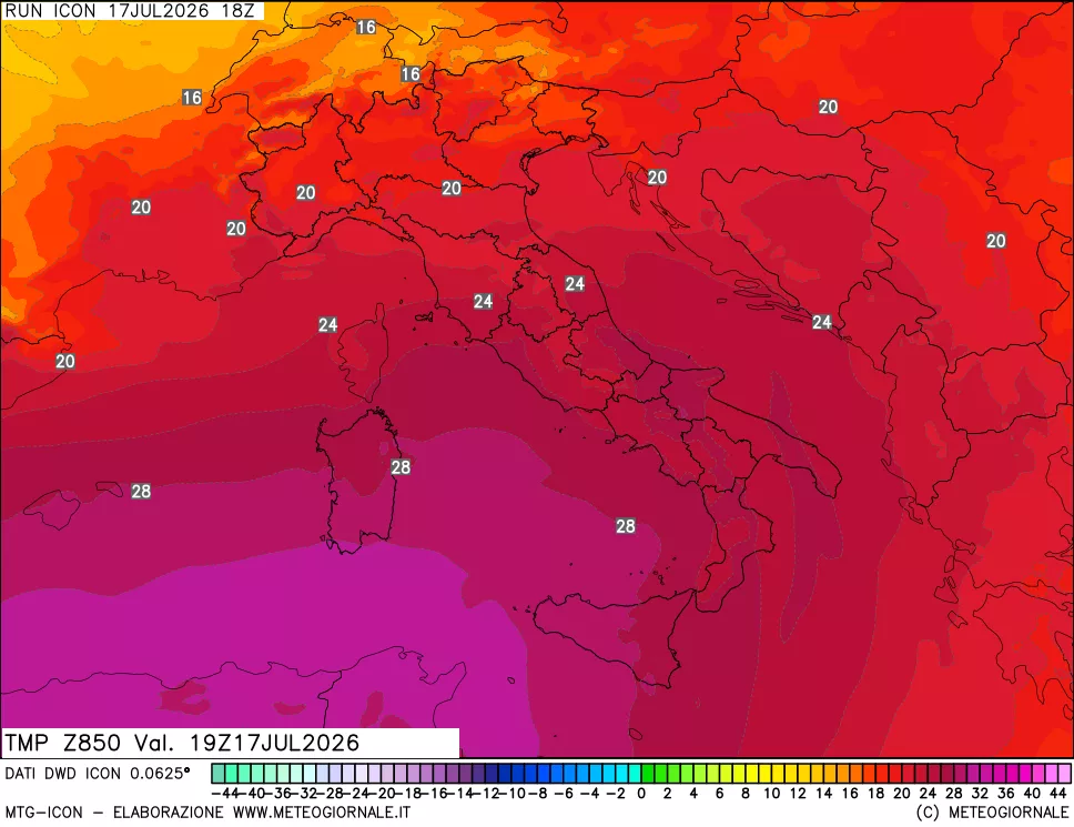mappa 850 hPa Temp
