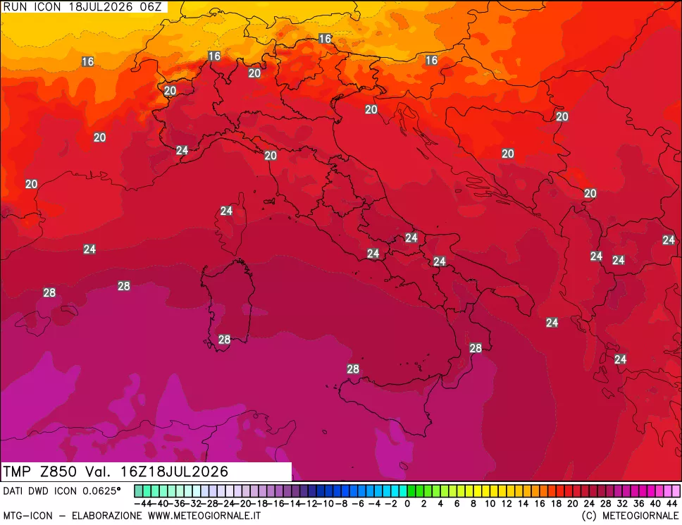 mappa 850 hPa Temp