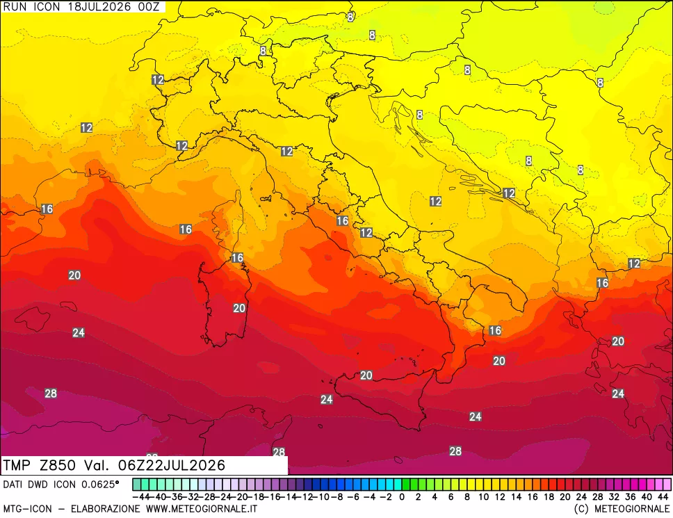 mappa 850 hPa Temp