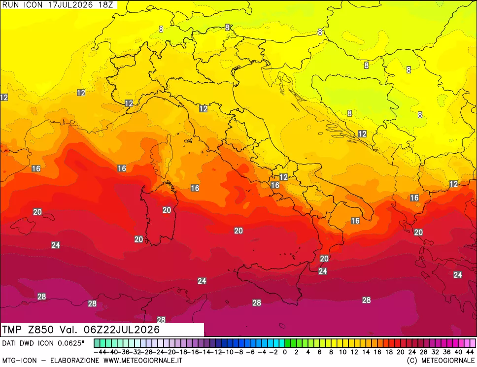 mappa 850 hPa Temp