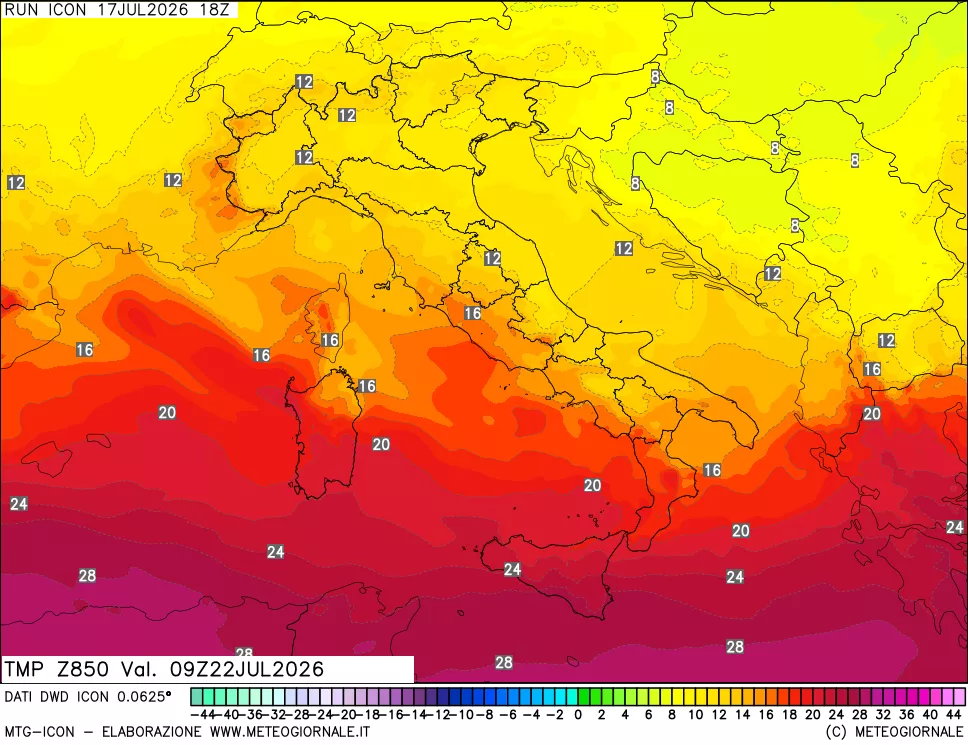 mappa 850 hPa Temp