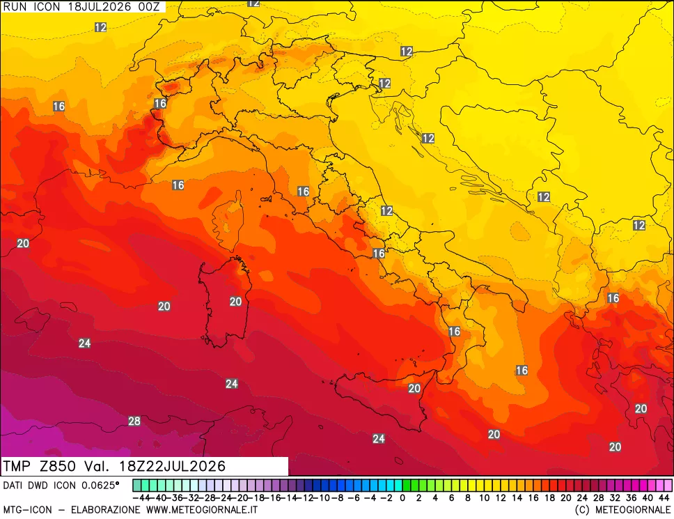 mappa 850 hPa Temp