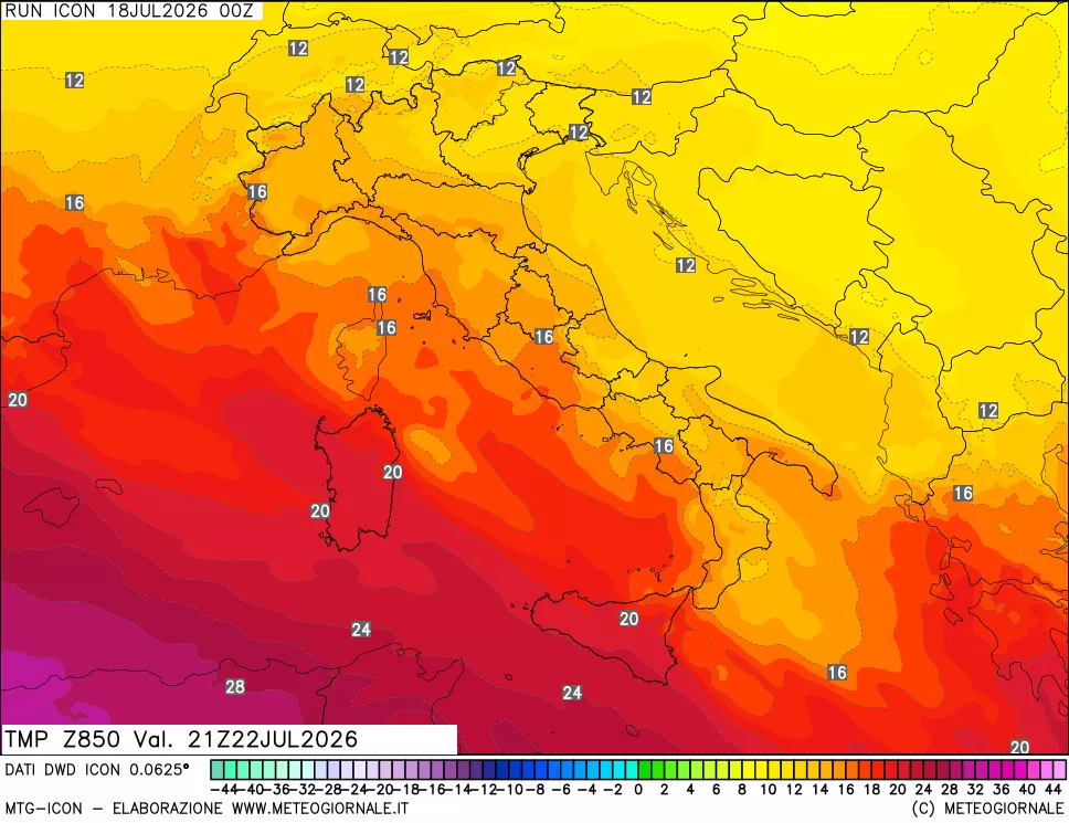 mappa 850 hPa Temp