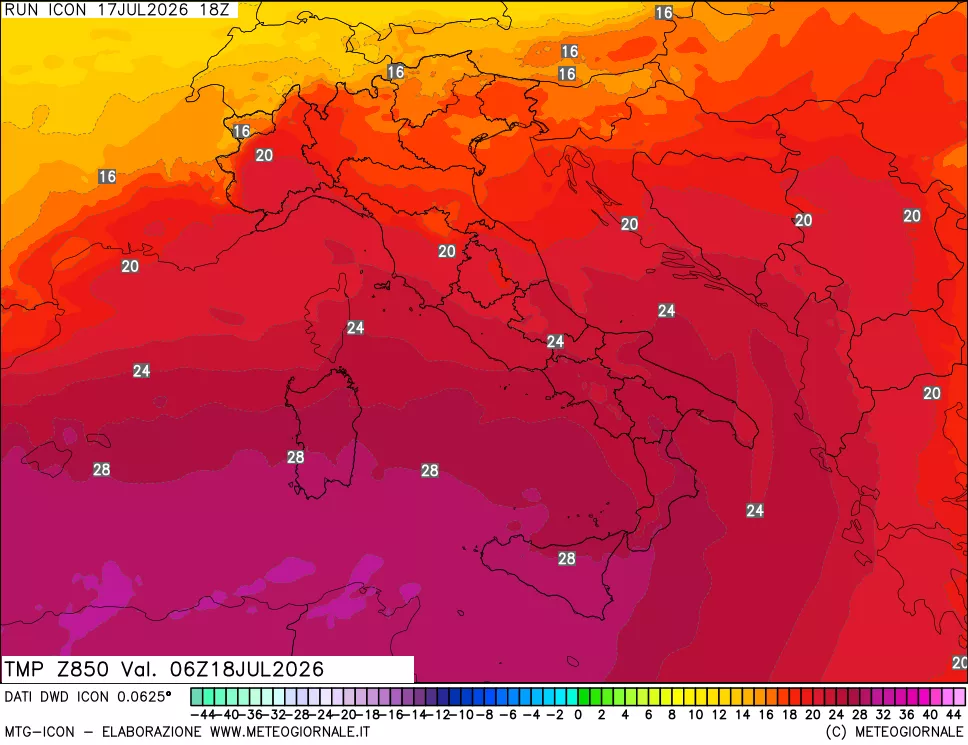 mappa 850 hPa Temp