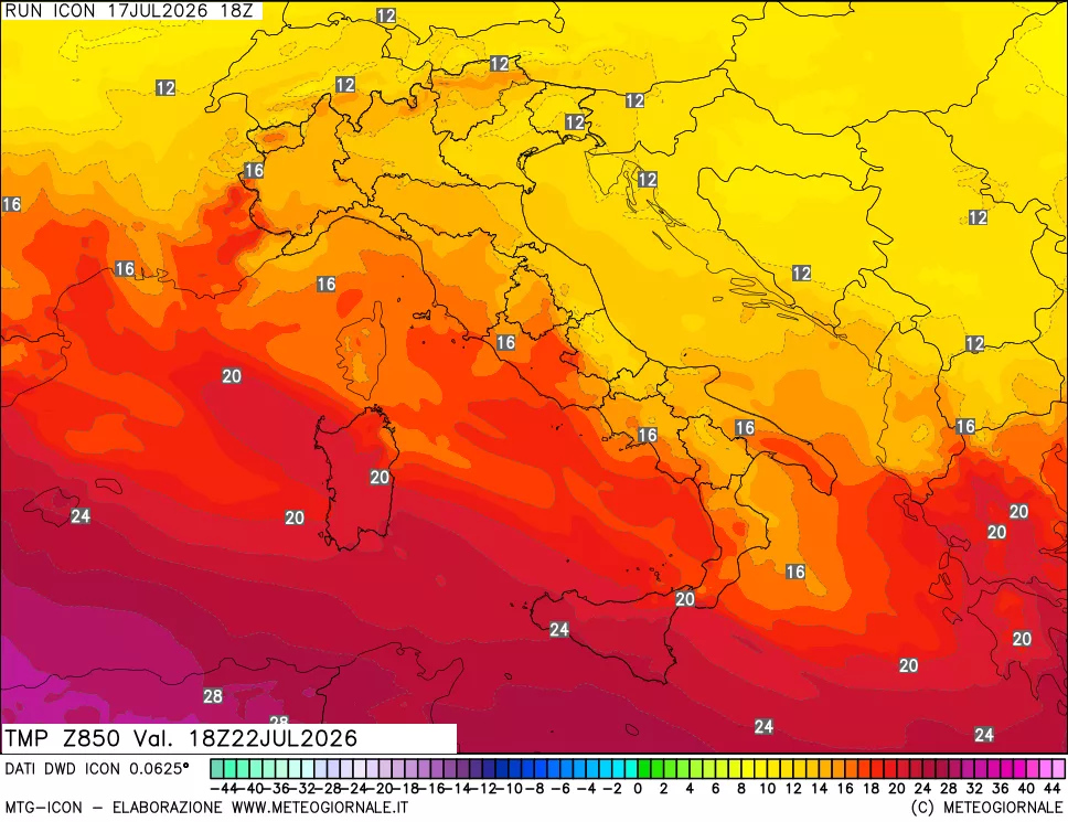 mappa 850 hPa Temp
