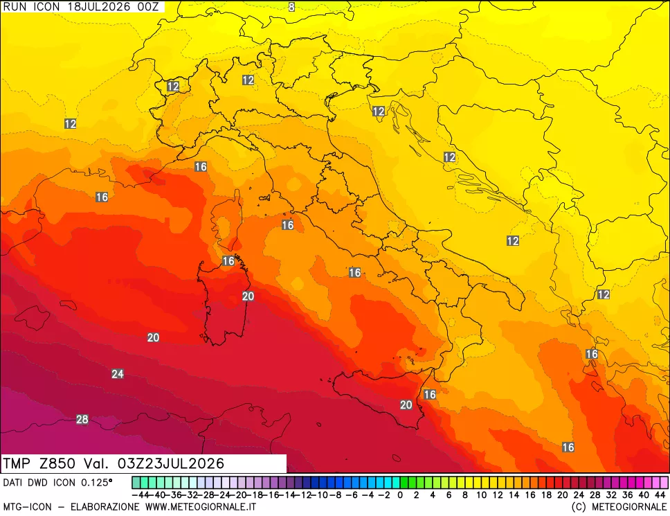 mappa 850 hPa Temp