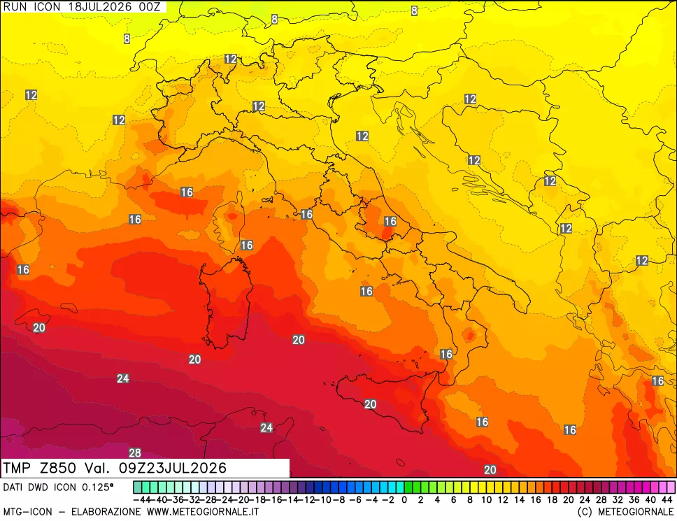 mappa 850 hPa Temp