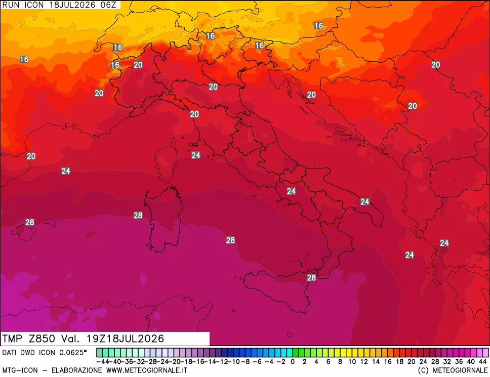 mappa 850 hPa Temp
