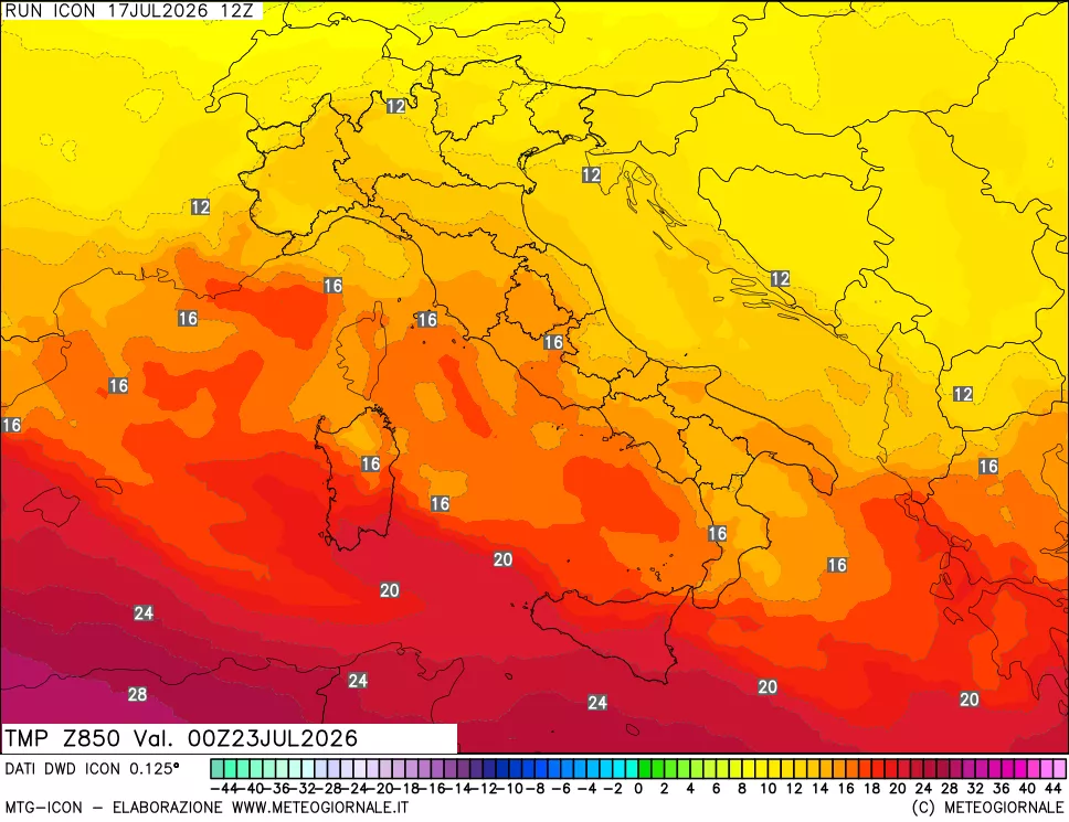 mappa 850 hPa Temp