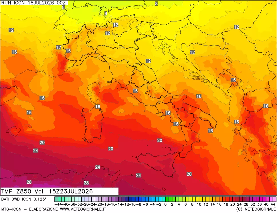 mappa 850 hPa Temp