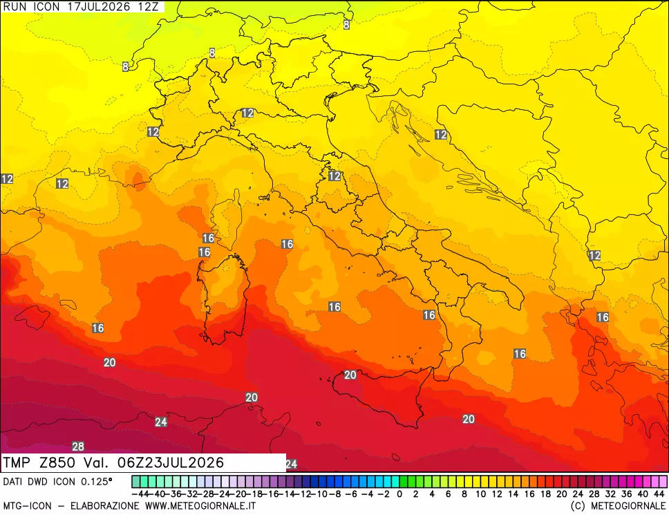 mappa 850 hPa Temp