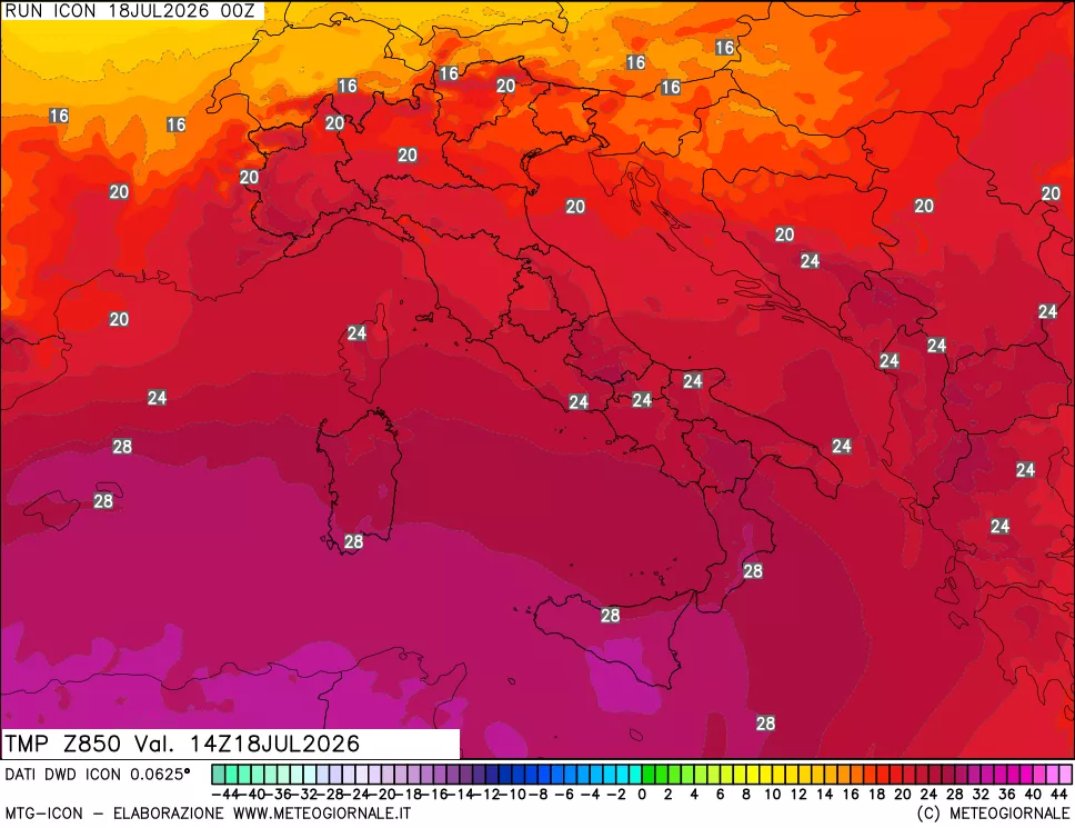 mappa 850 hPa Temp