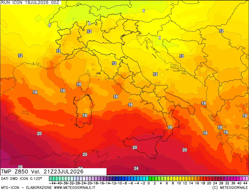mappa 850 hPa Temp