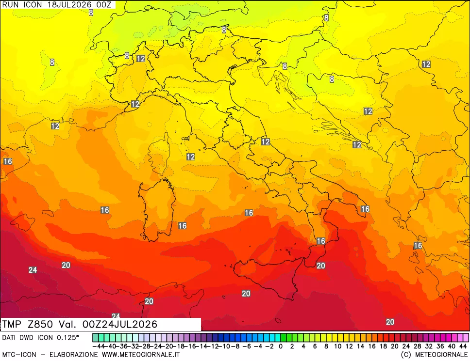 mappa 850 hPa Temp