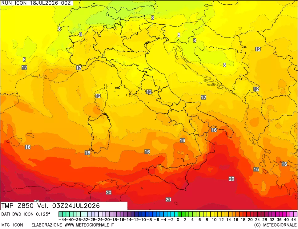 mappa 850 hPa Temp