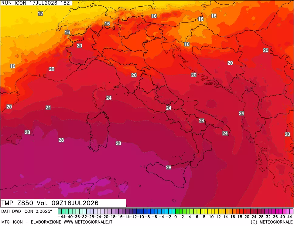 mappa 850 hPa Temp