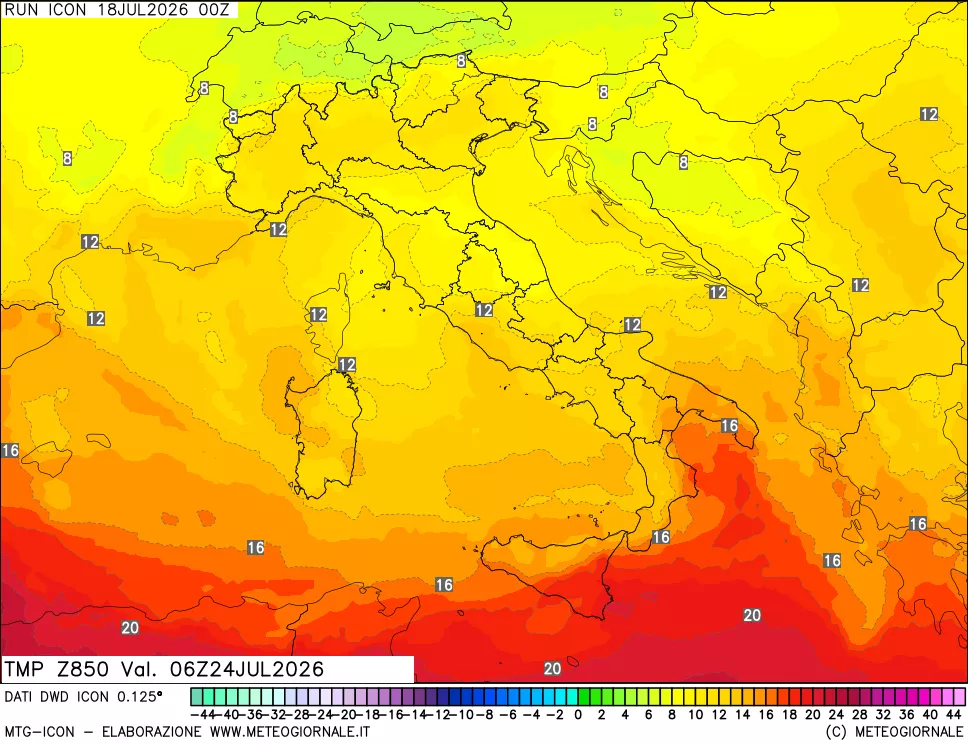mappa 850 hPa Temp
