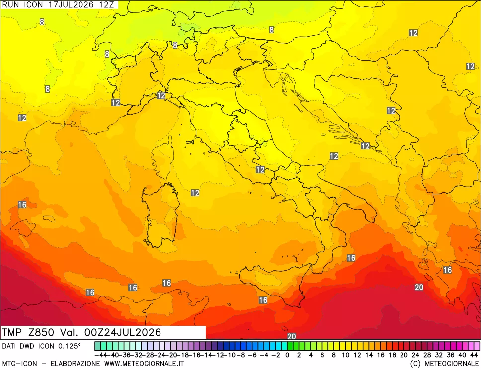 mappa 850 hPa Temp