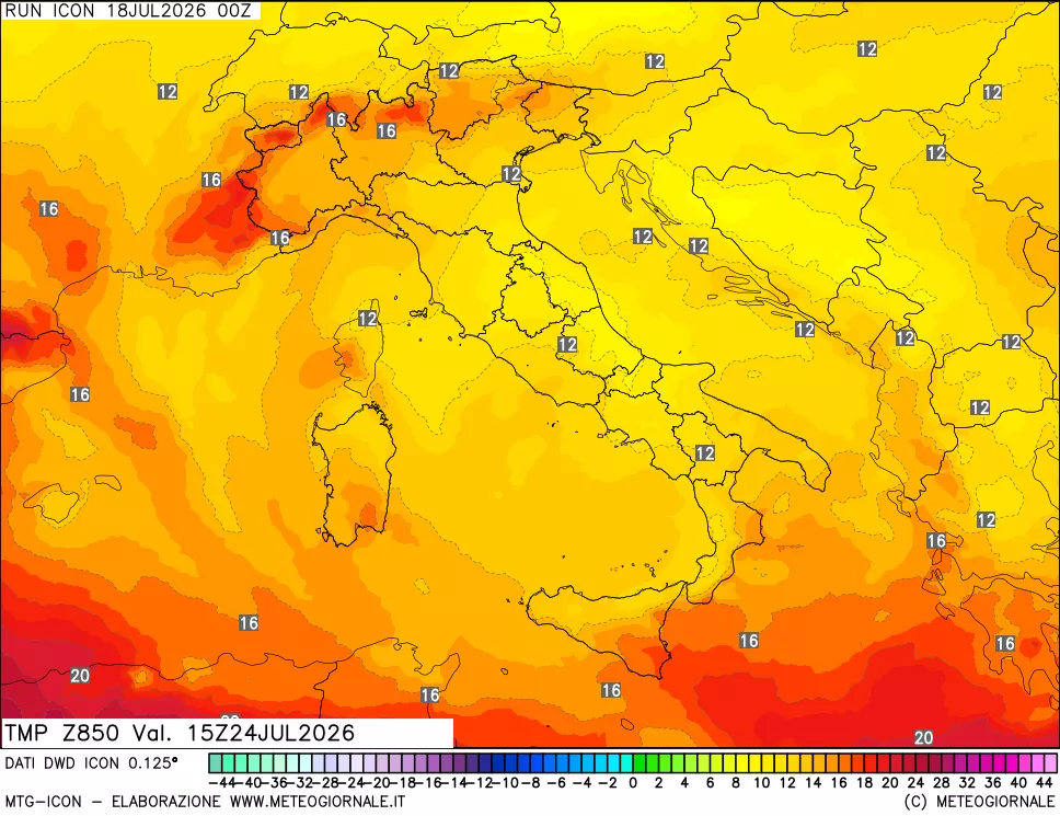 mappa 850 hPa Temp