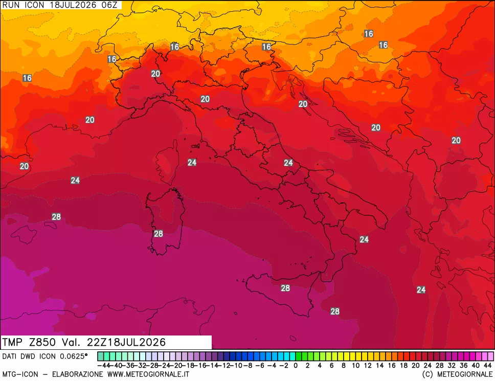 mappa 850 hPa Temp