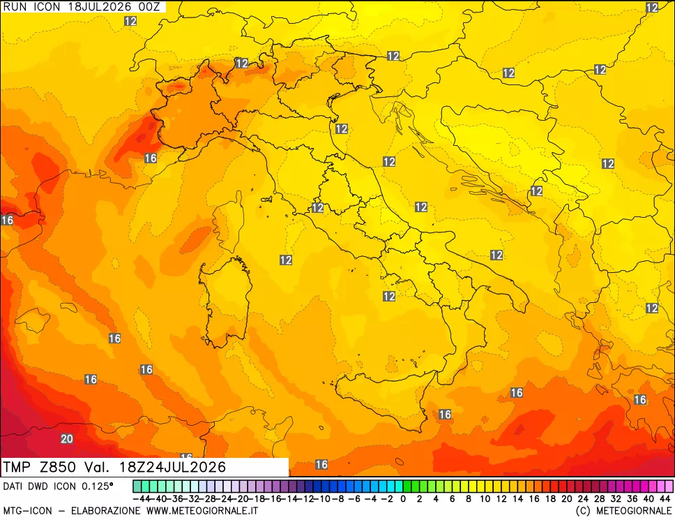 mappa 850 hPa Temp