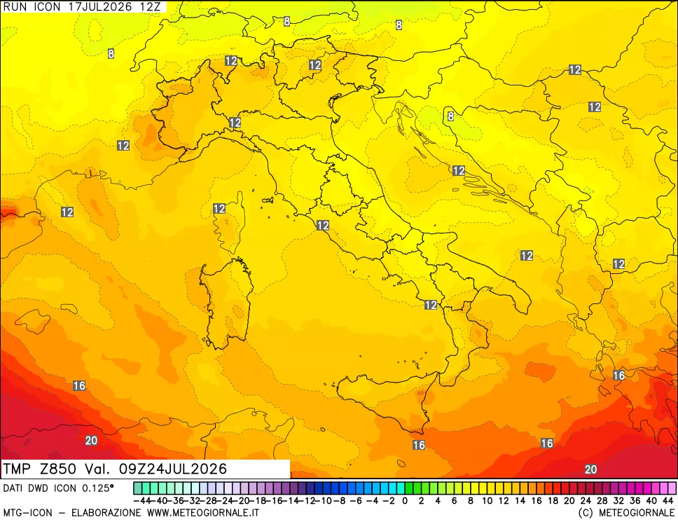 mappa 850 hPa Temp